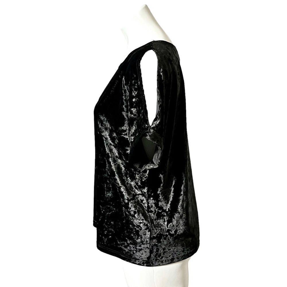 W5 Anthropologie Crushed Velvet Cold Shoulder Top Size Small Black - Picture 2 of 4